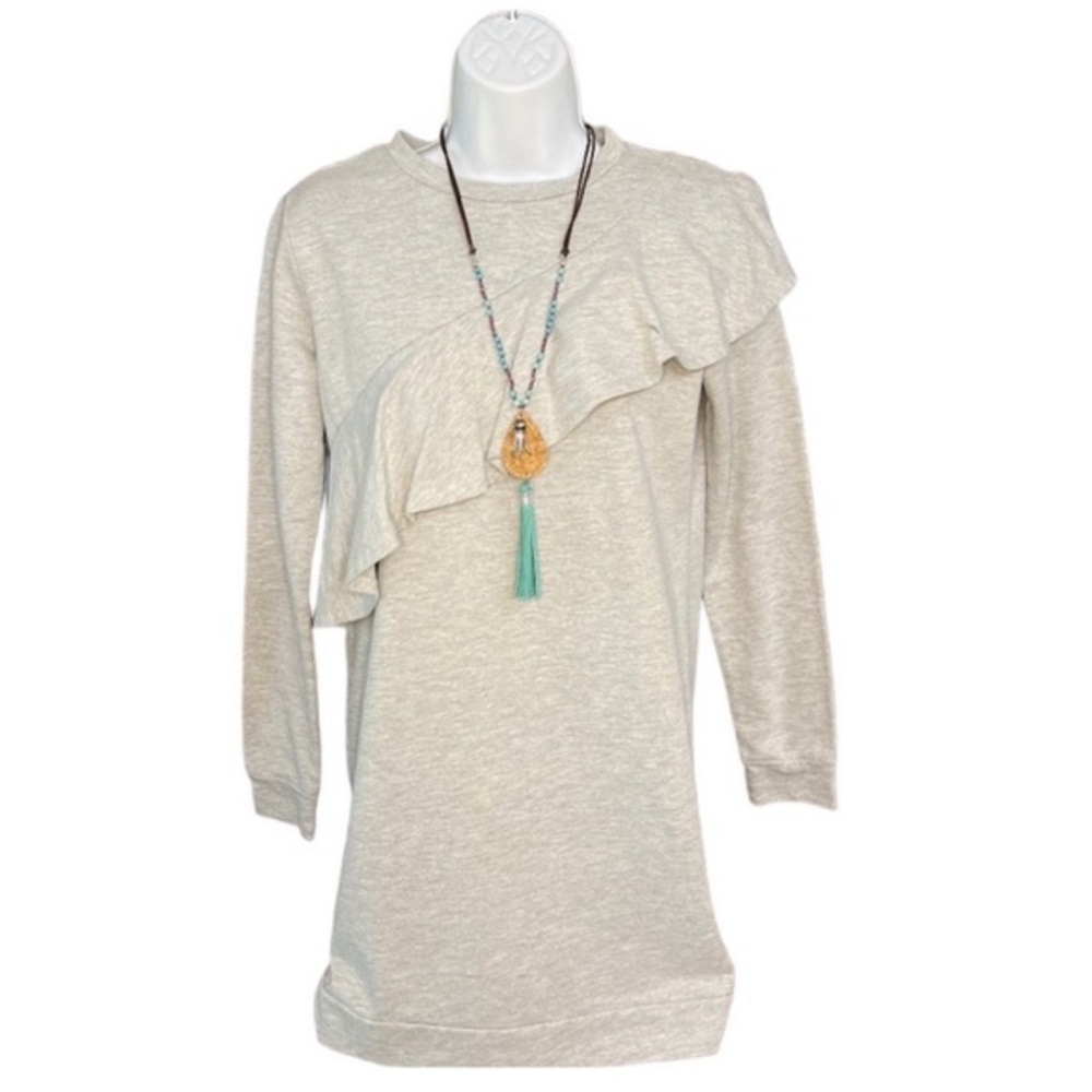 Love, Fire Cream Ruffle Sweatshirt Dress Small